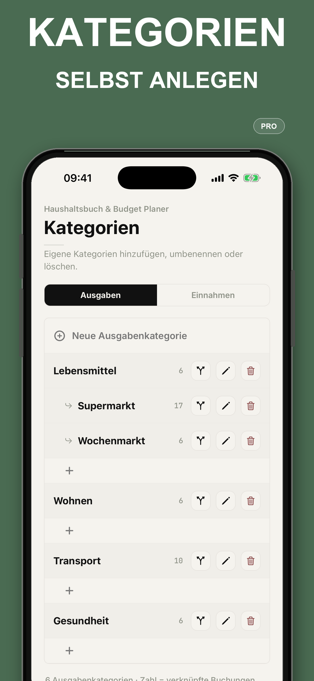 Pro-Kategorieverwaltung mit eigenen Kategorien und einer Ebene Unterkategorien
